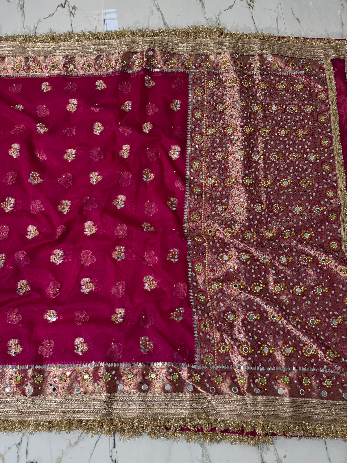 Banarasi Premium Quality Soft Kora Silk Saree With Mirror And Ghunghroo Work