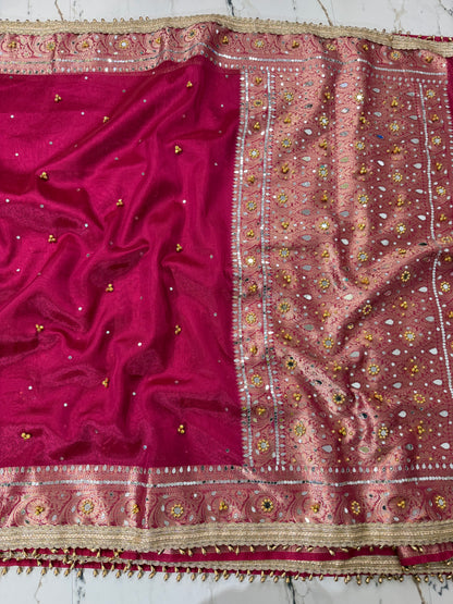 Banarasi Soft Tissue Silk Saree With Mirror And Ghunghroo Work