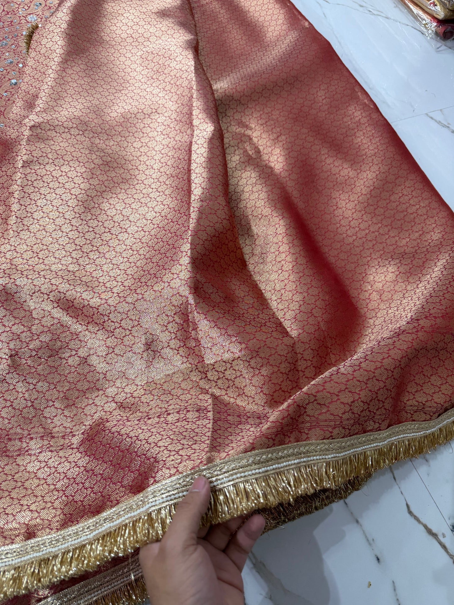Banarasi Soft Tissue Silk Saree With Mirror And Pearl Work