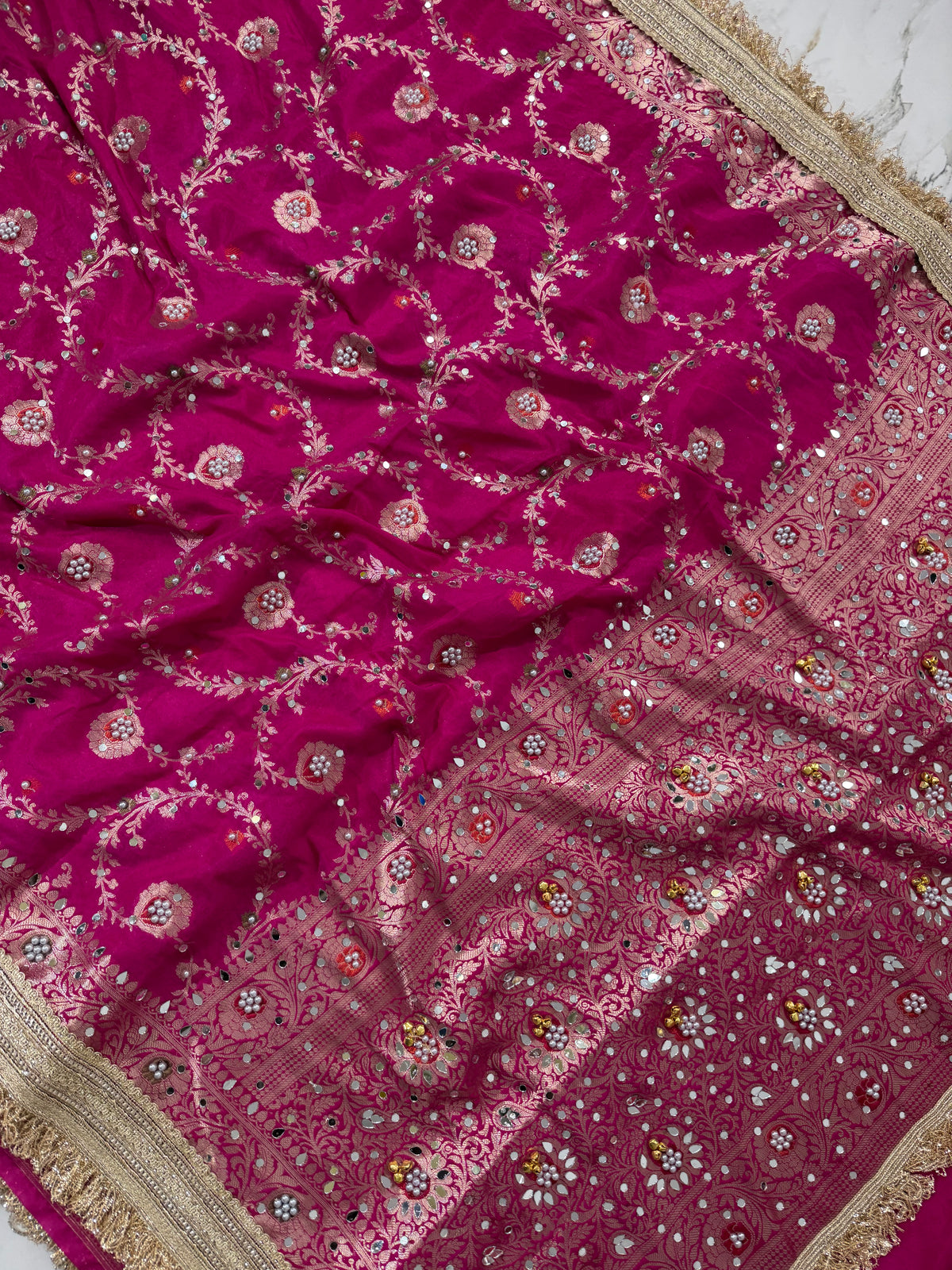 Banarasi Soft Georgette Silk Saree With Mirror And Ghunghroo Work