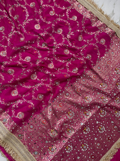 Banarasi Soft Georgette Silk Saree With Mirror And Ghunghroo Work