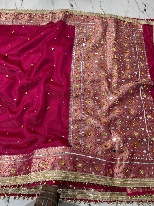 Banarasi Soft Tissue Silk Saree With Mirror And Ghunghroo Work