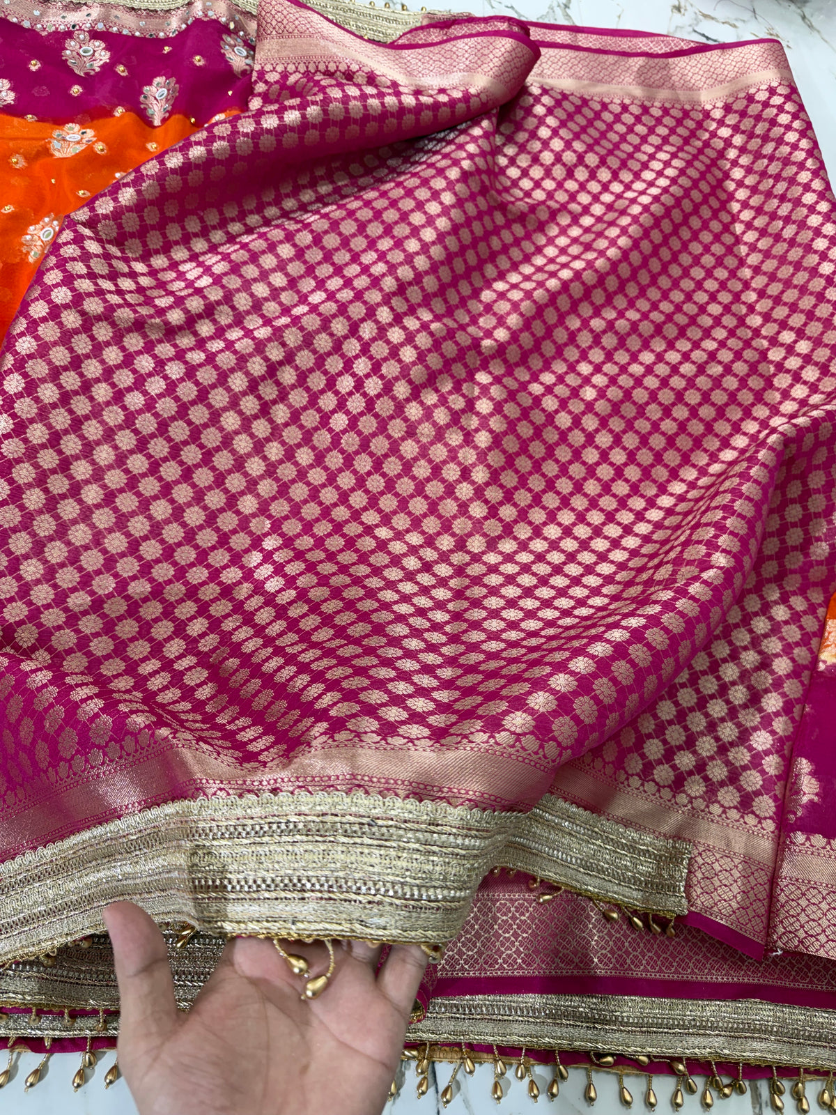 Banarasi Soft Georgette Silk Saree With Mirror And Ghunghroo Work