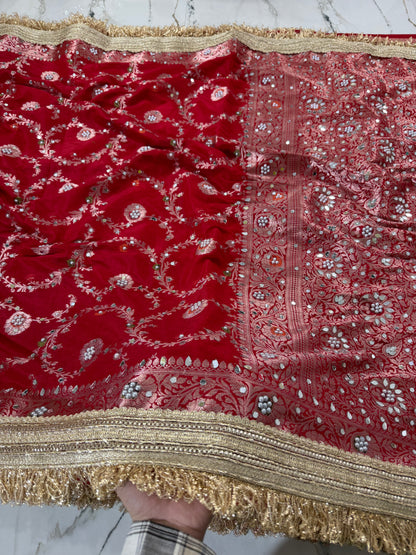 Banarasi Soft Semi Georgette Silk Saree With Mirror And Pearl Work