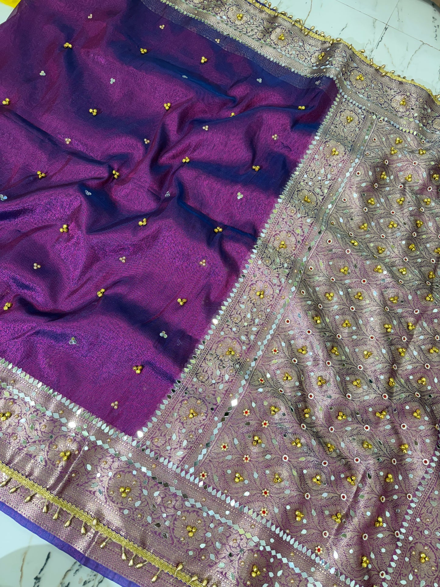 Banarasi Soft Tissue Silk Saree With Mirror And Ghunghroo Work