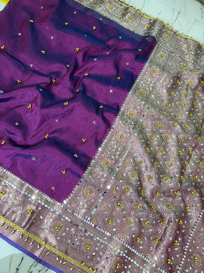 Banarasi Soft Tissue Silk Saree With Mirror And Ghunghroo Work