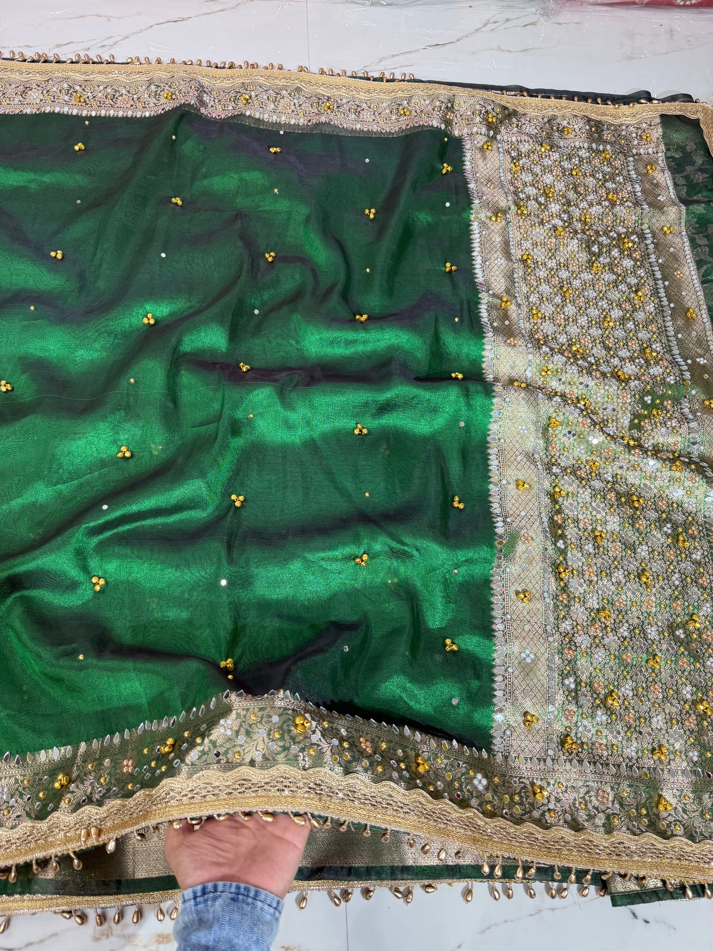 Banarasi Soft Tissue Silk Saree With Mirror And Ghunghroo Work