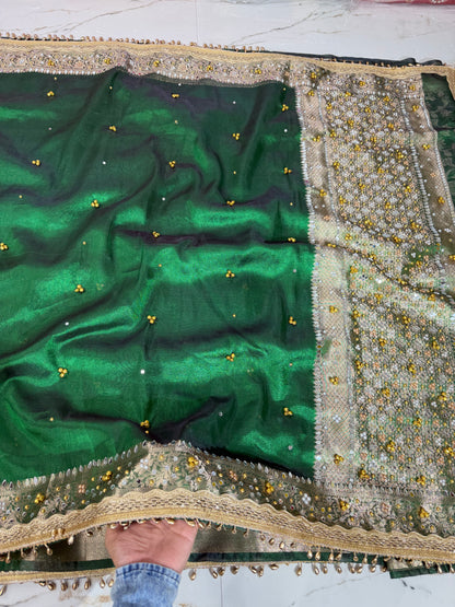 Banarasi Soft Tissue Silk Saree With Mirror And Ghunghroo Work