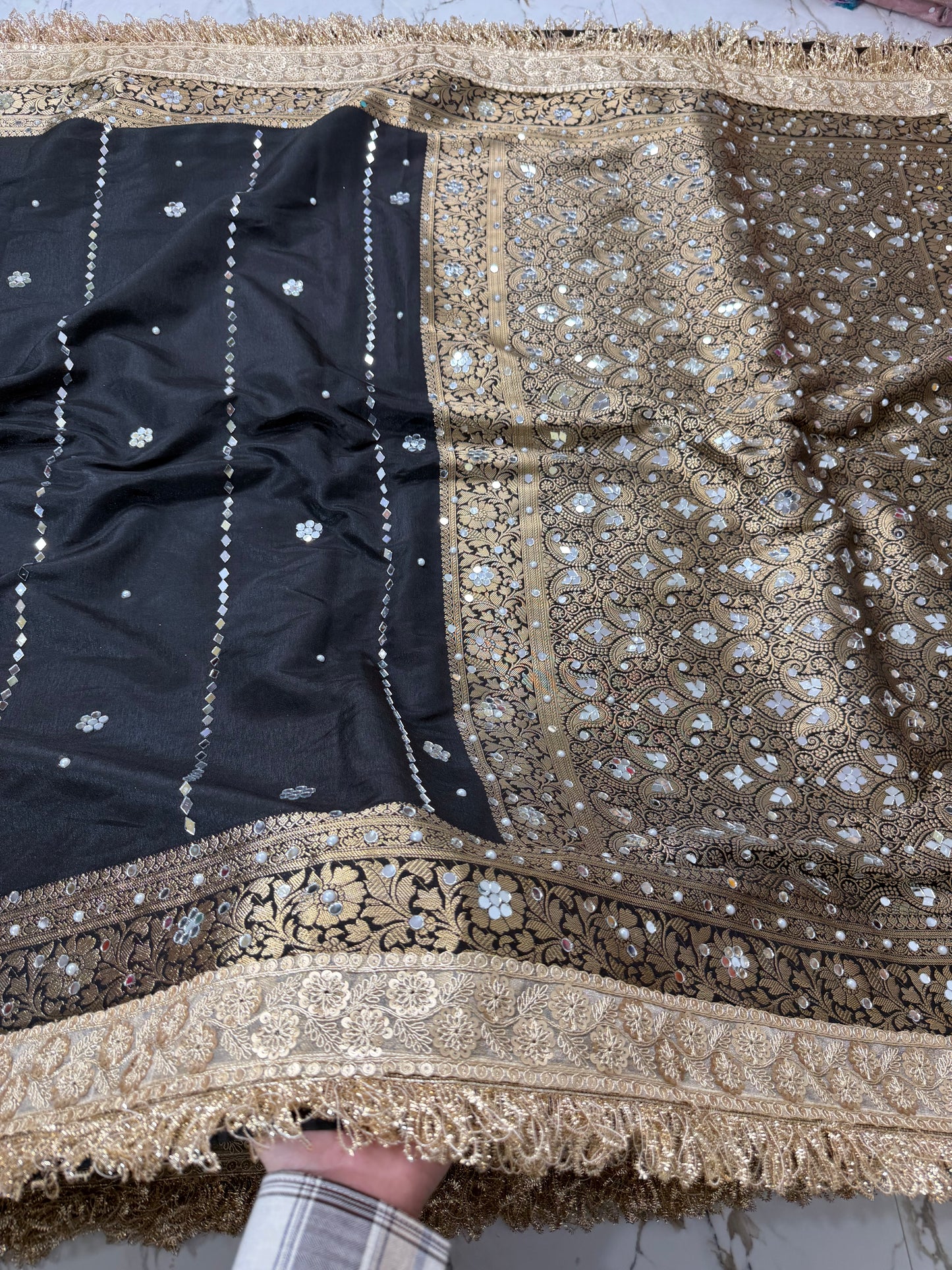 Banarasi Worm Silk Saree With Mirror Work