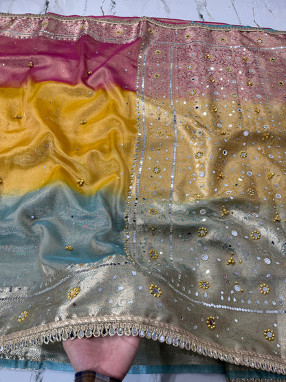 Banarasi Soft Tissue Silk Saree With Mirror And Ghunghroo Work