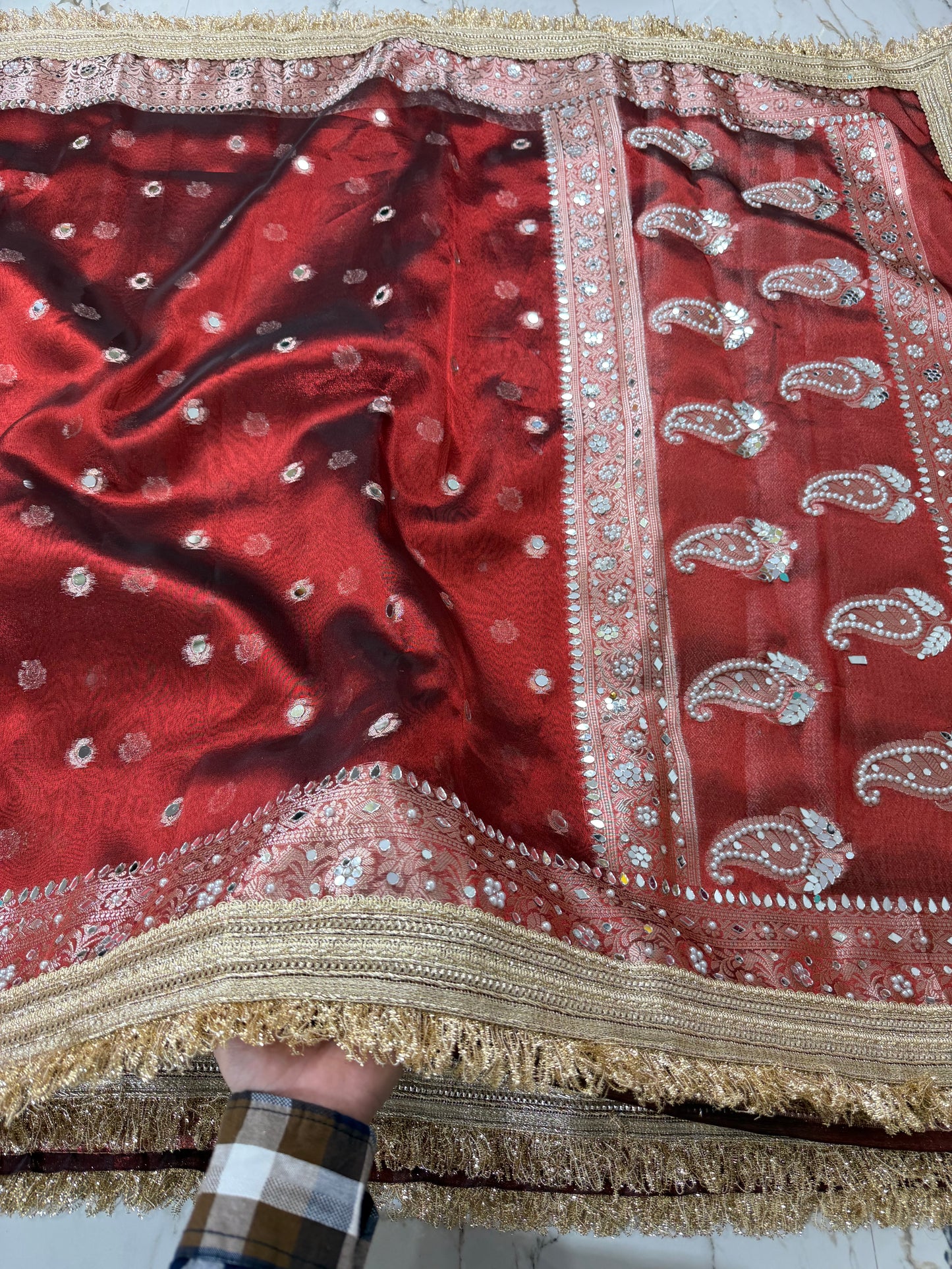 Banarasi Tissue Silk Saree With Mirror And Pearl Work