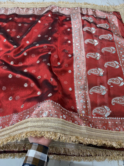 Banarasi Tissue Silk Saree With Mirror And Pearl Work