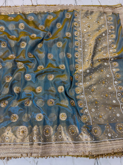 Banarasi Soft Tissue Silk Saree With Mirror And Ghunghroo Work