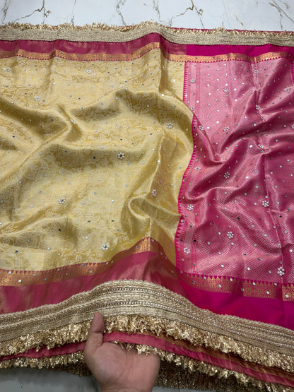 Banarasi Soft Tissue Silk Saree With Mirror Work and Pearl Work
