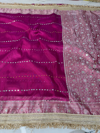 Banarasi Soft Tissue Silk Saree With Mirror And Pearl Work