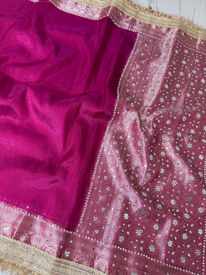 Banarasi Soft Tissue Silk Saree With Mirror And Pearl Work