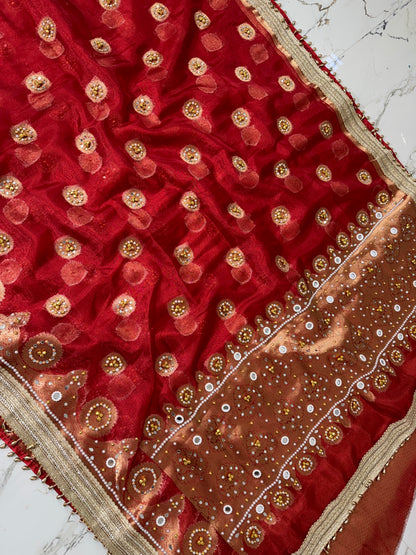 Banarasi Soft Tissue Silk Saree With Mirror And Ghunghroo Work