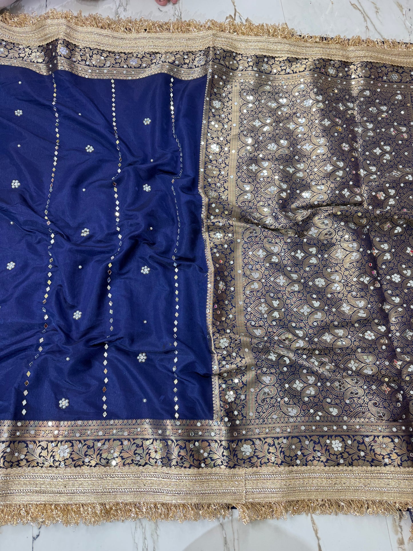 Banarasi Soft Warm Silk Saree With Mirror And Pearl Work