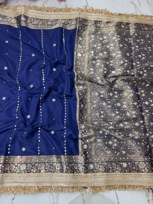 Banarasi Soft Warm Silk Saree With Mirror And Pearl Work