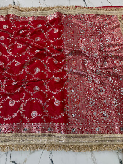 Banarasi Soft Semi Georgette Silk Saree With Mirror And Pearl Work