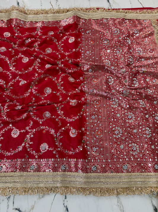 Banarasi Soft Semi Georgette Silk Saree With Mirror And Pearl Work