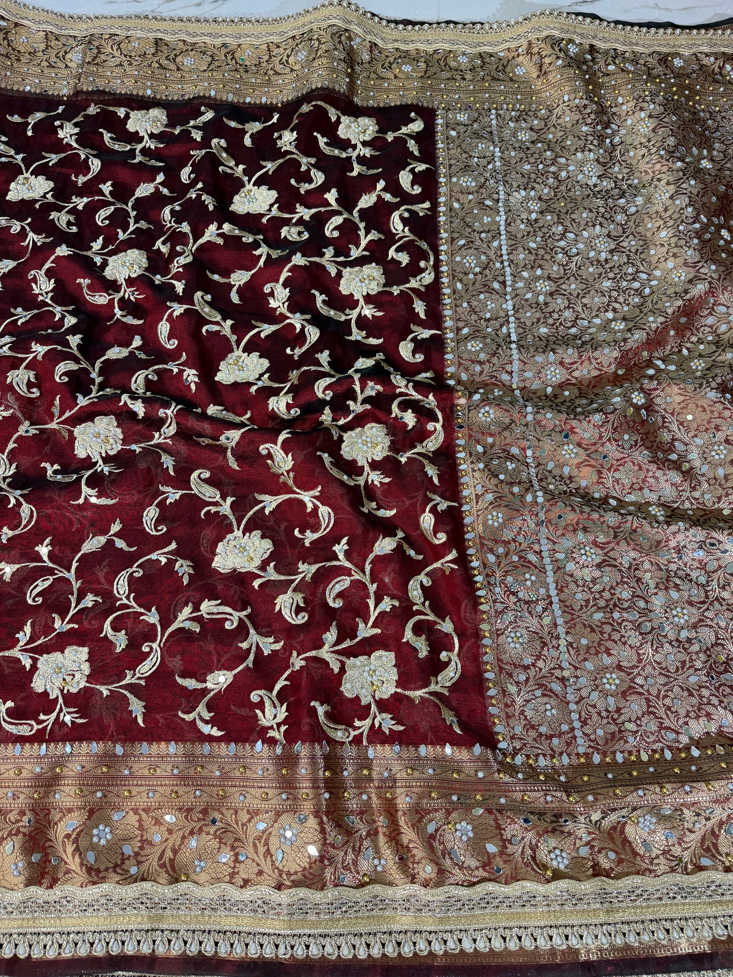 Banarasi Soft Tissue Silk Saree With Embroidery Work or Mirror Work