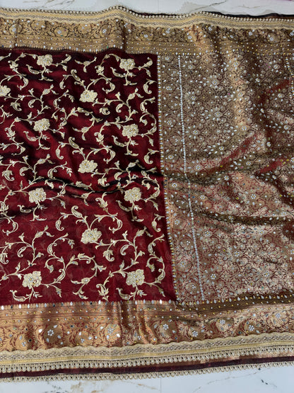 Banarasi Soft Tissue Silk Saree With Embroidery Work or Mirror Work