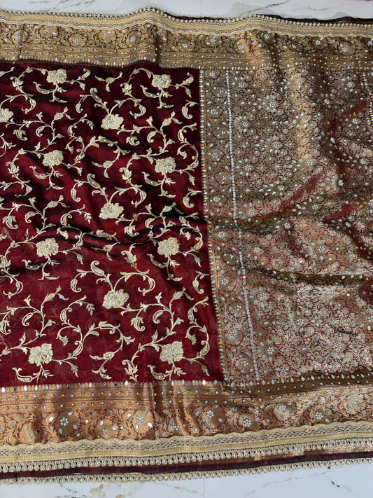 Banarasi Soft Tissue Silk Saree With Embroidery Work or Mirror Work