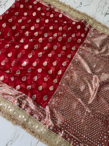 Banarasi Soft Kora Silk Saree With Mirror And Pearl Work