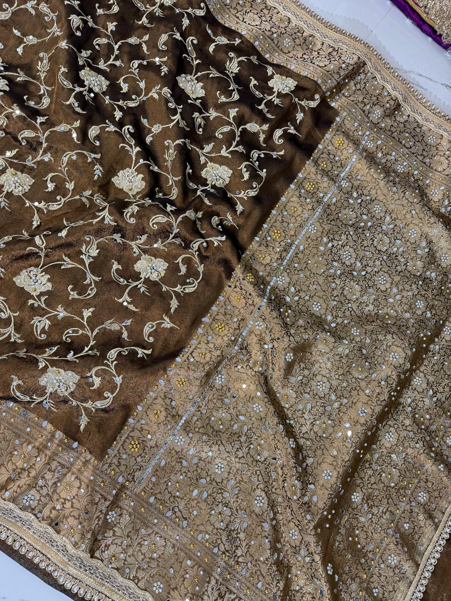 Banarasi Soft Tissue Silk Saree With Embroidery Work or Mirror Work