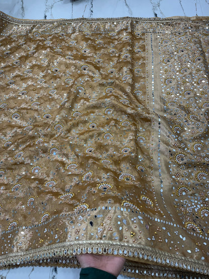 Banarasi Soft Tissue Silk Saree With Mirror And Pearl Work