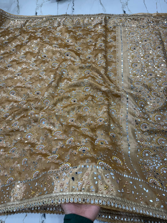 Banarasi Soft Tissue Silk Saree With Mirror And Pearl Work