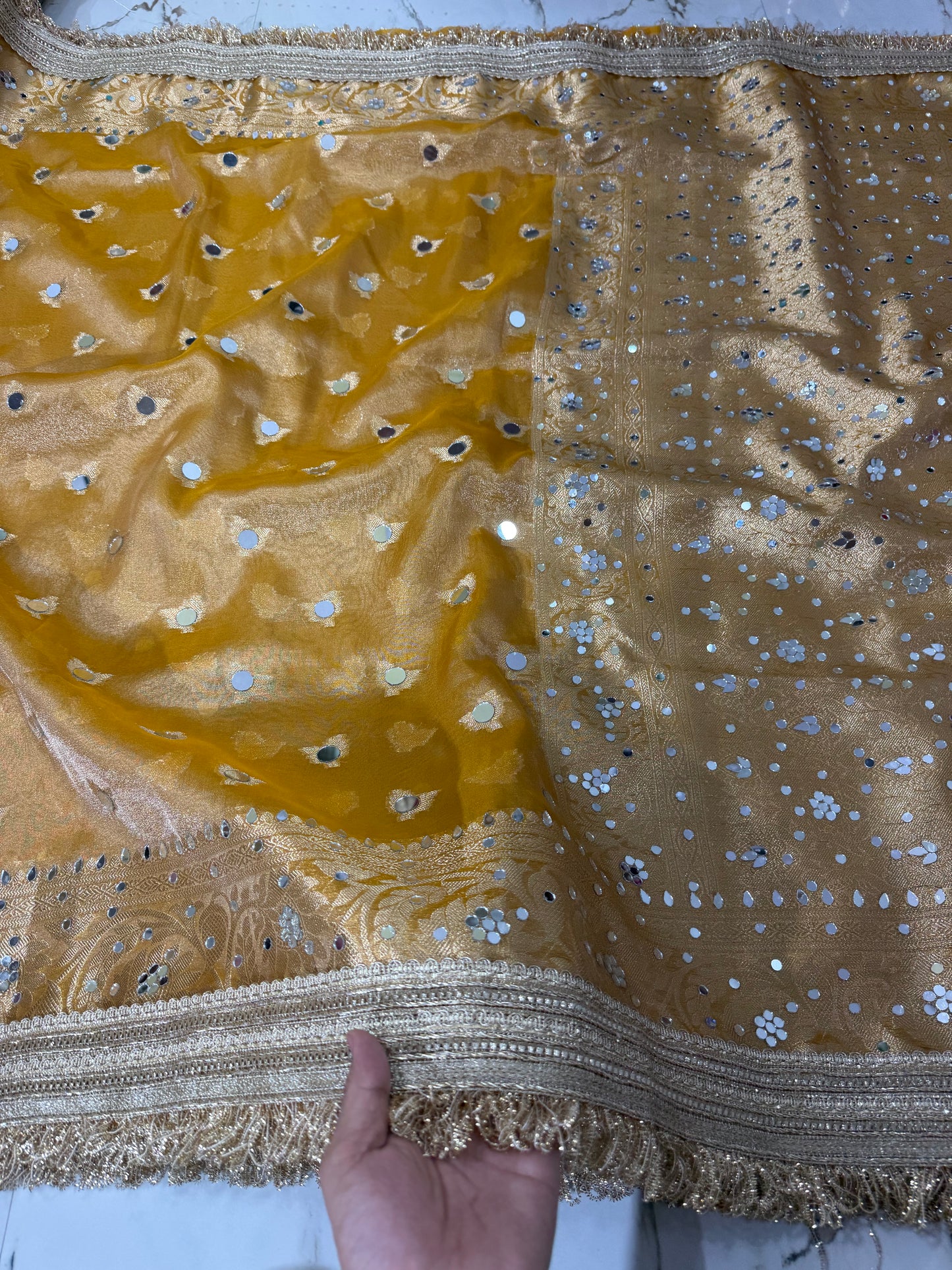 Banarasi Soft Tissue Silk Saree With Mirror Work