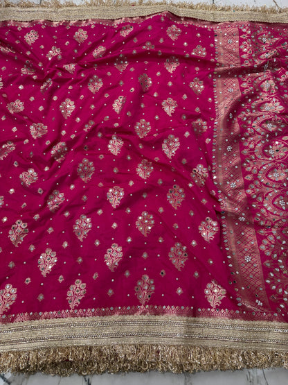 Banarasi Soft Warm Silk Saree With Mirror And Pearl Work