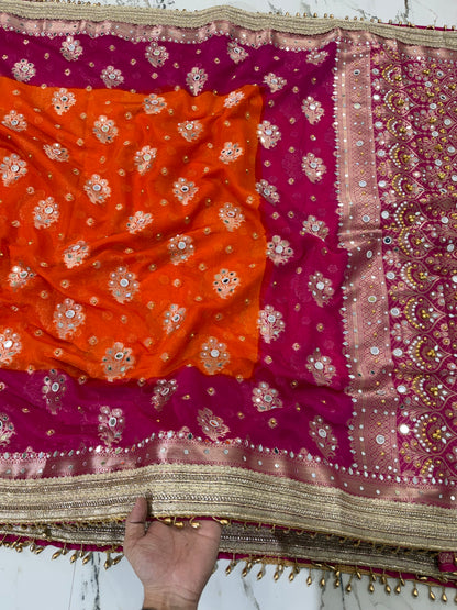 Banarasi Soft Georgette Silk Saree With Mirror And Ghunghroo Work