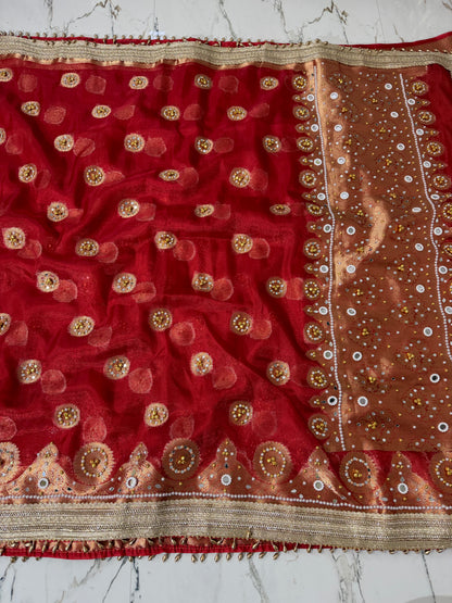 Banarasi Soft Tissue Silk Saree With Mirror And Ghunghroo Work