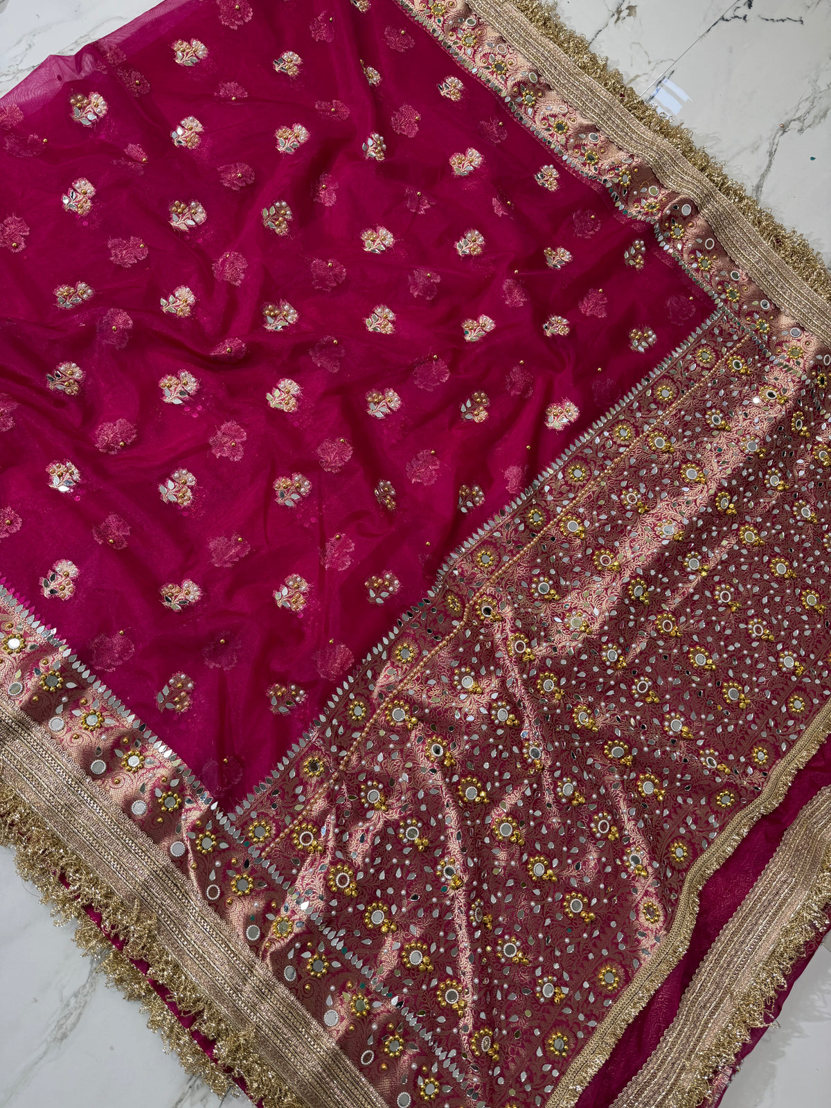 Banarasi Premium Quality Soft Kora Silk Saree With Mirror And Ghunghroo Work