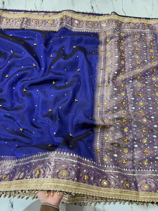 Banarasi Soft Tissue Silk Saree With Mirror And Ghunghroo Work