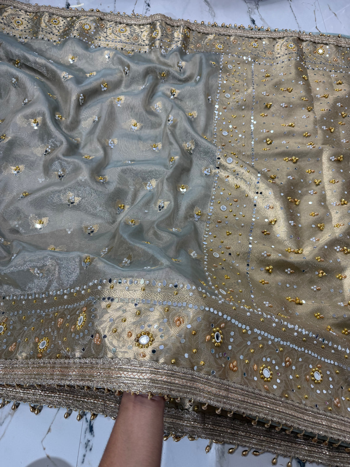 Banarasi Soft Tissue Silk Saree With Mirror And Ghunghroo Work
