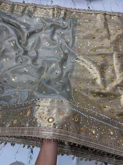 Banarasi Soft Tissue Silk Saree With Mirror And Ghunghroo Work