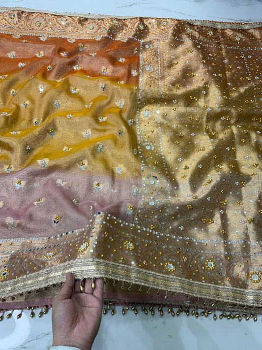 Banarasi Soft Tissue Silk Saree With Mirror And Ghunghroo Work