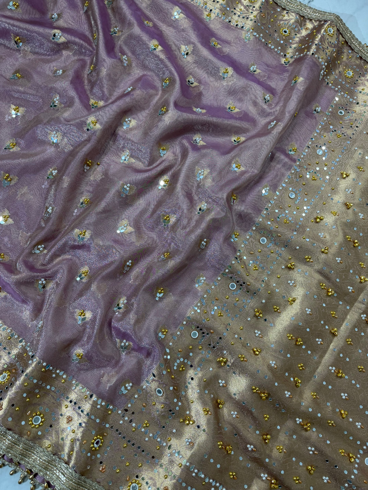 Banarasi Soft Tissue Silk Saree With Mirror And Ghunghroo Work