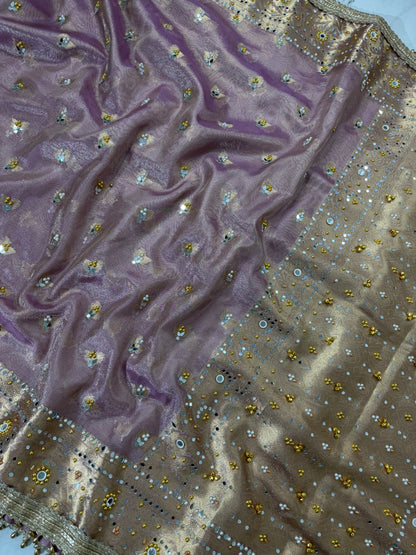 Banarasi Soft Tissue Silk Saree With Mirror And Ghunghroo Work