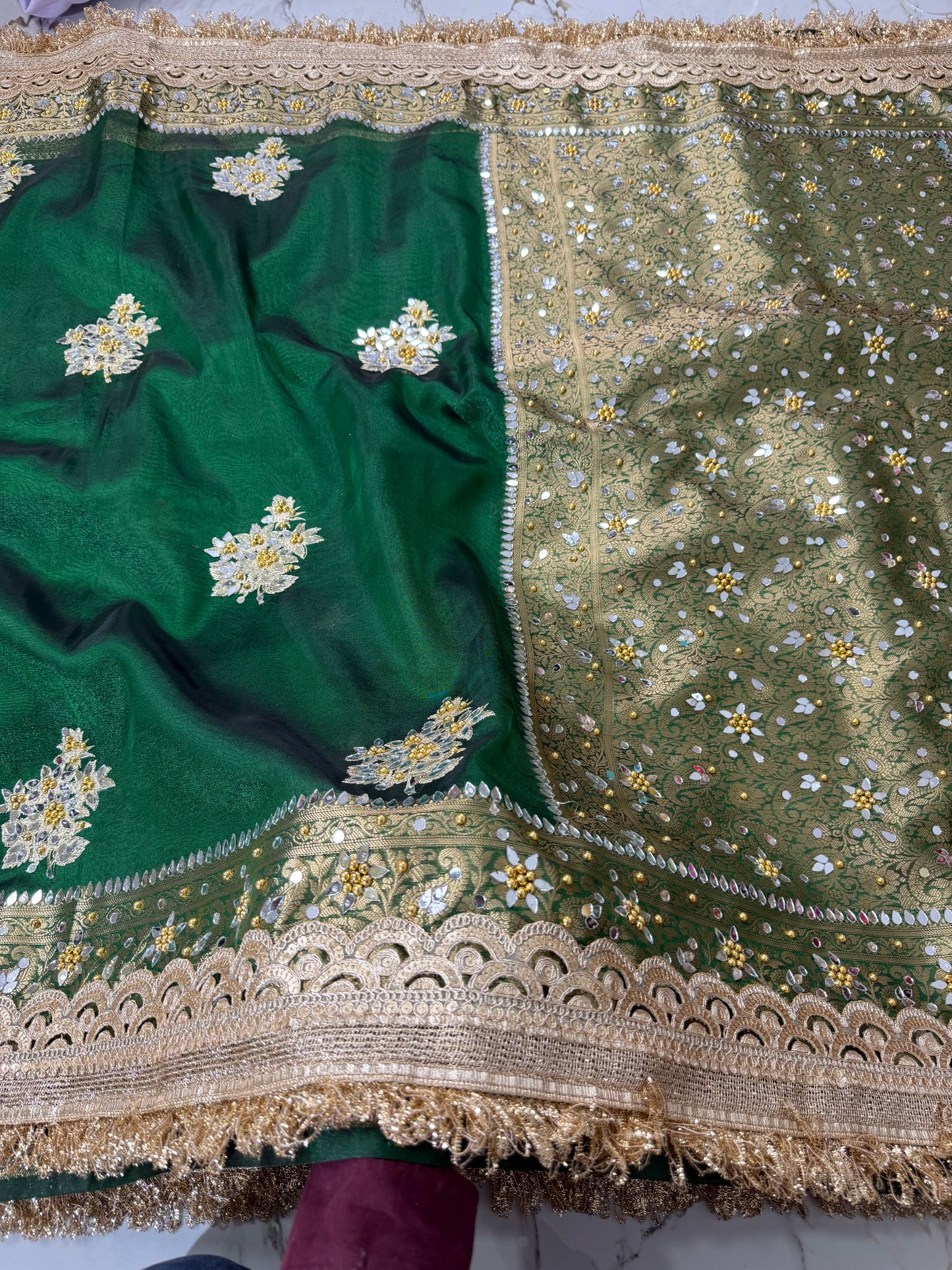Banarasi Soft Tissue Silk Saree With Embroidery Work Or Mirror Work
