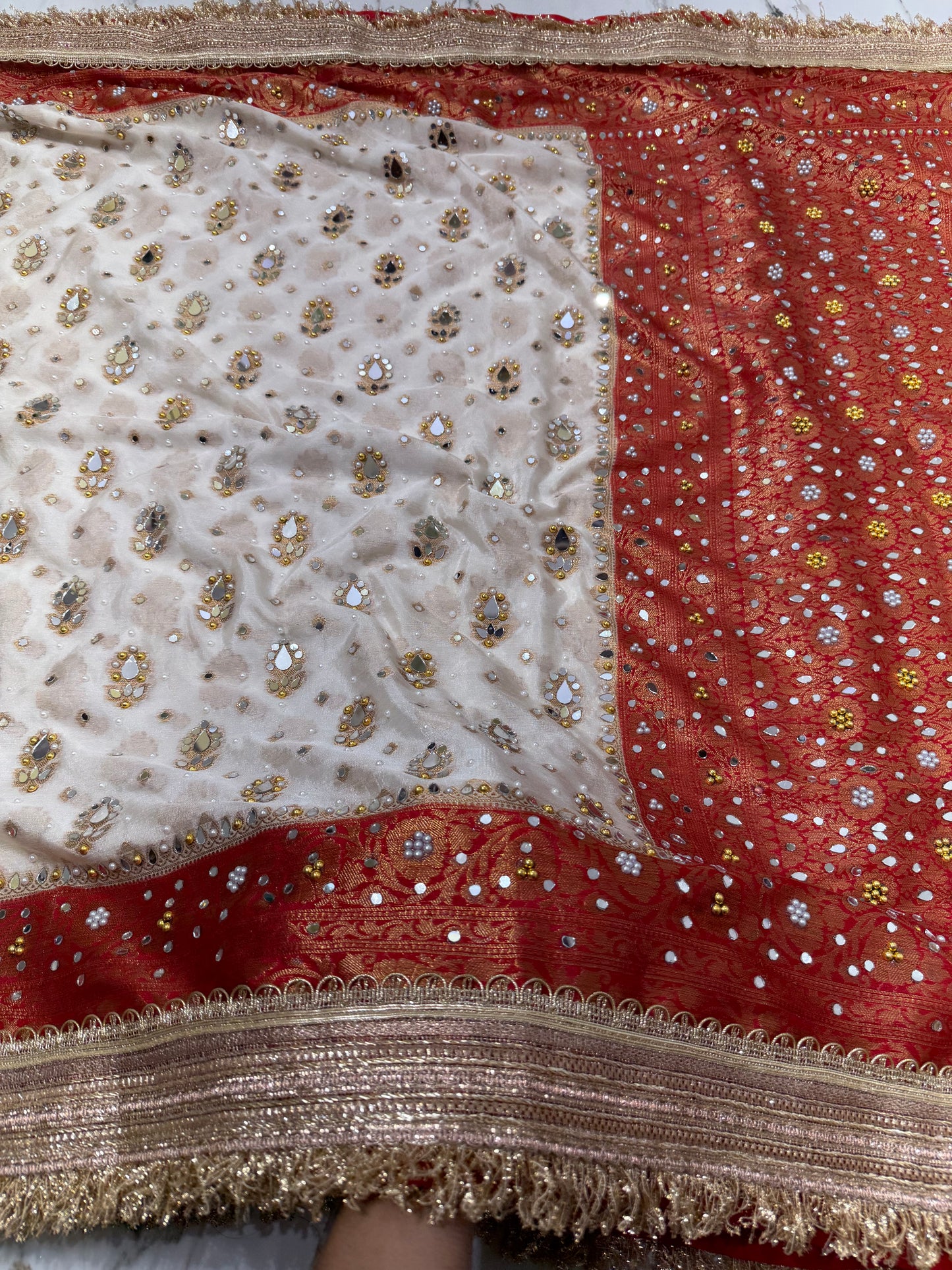 Banarasi Soft Warm Silk Saree With Mirror and Pearl Work