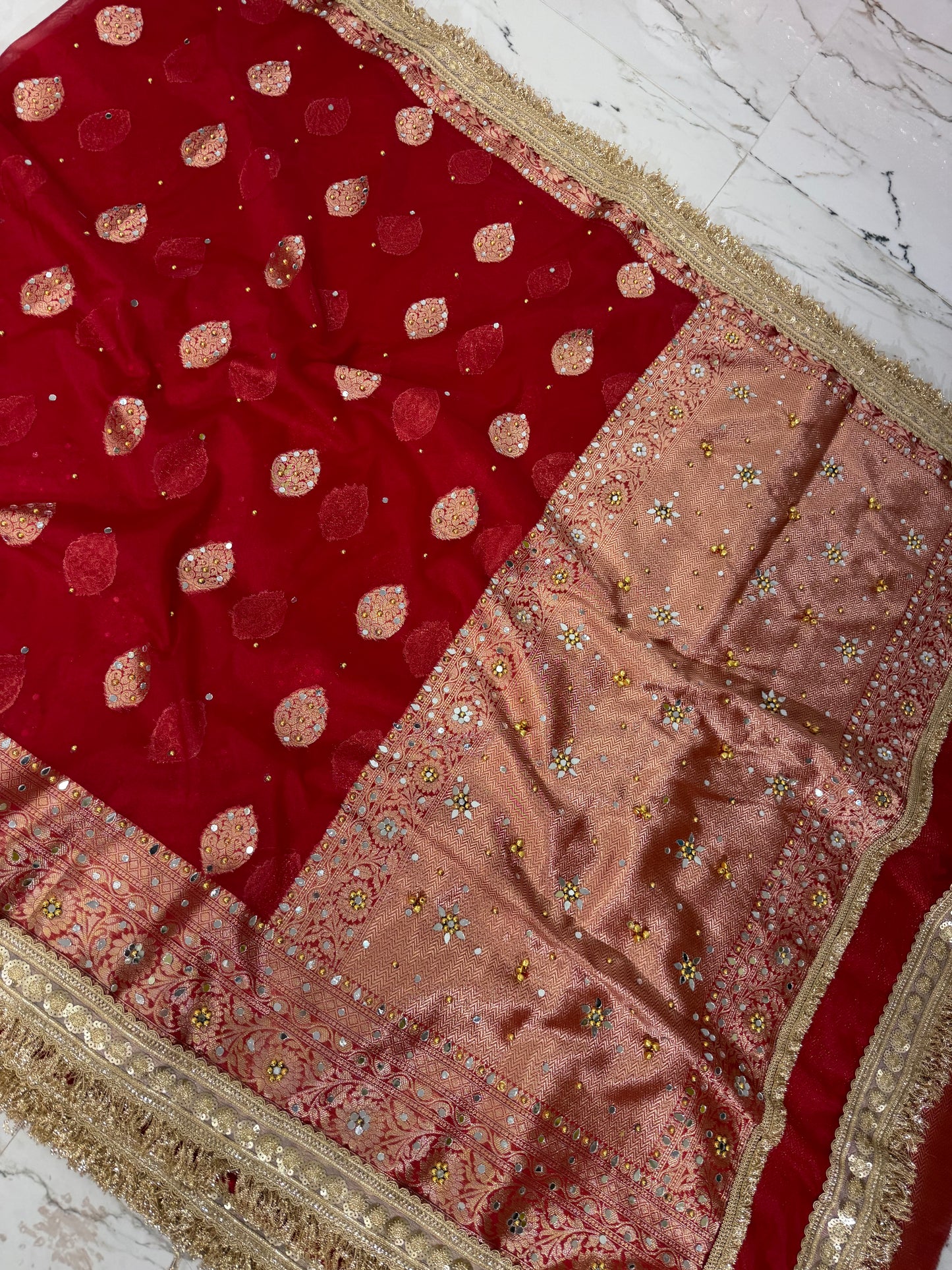 Banarasi Soft Kora Silk Saree With Mirror And Ghunghroo Work