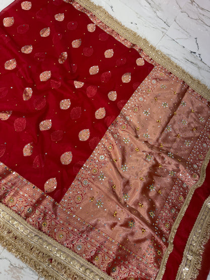 Banarasi Soft Kora Silk Saree With Mirror And Ghunghroo Work
