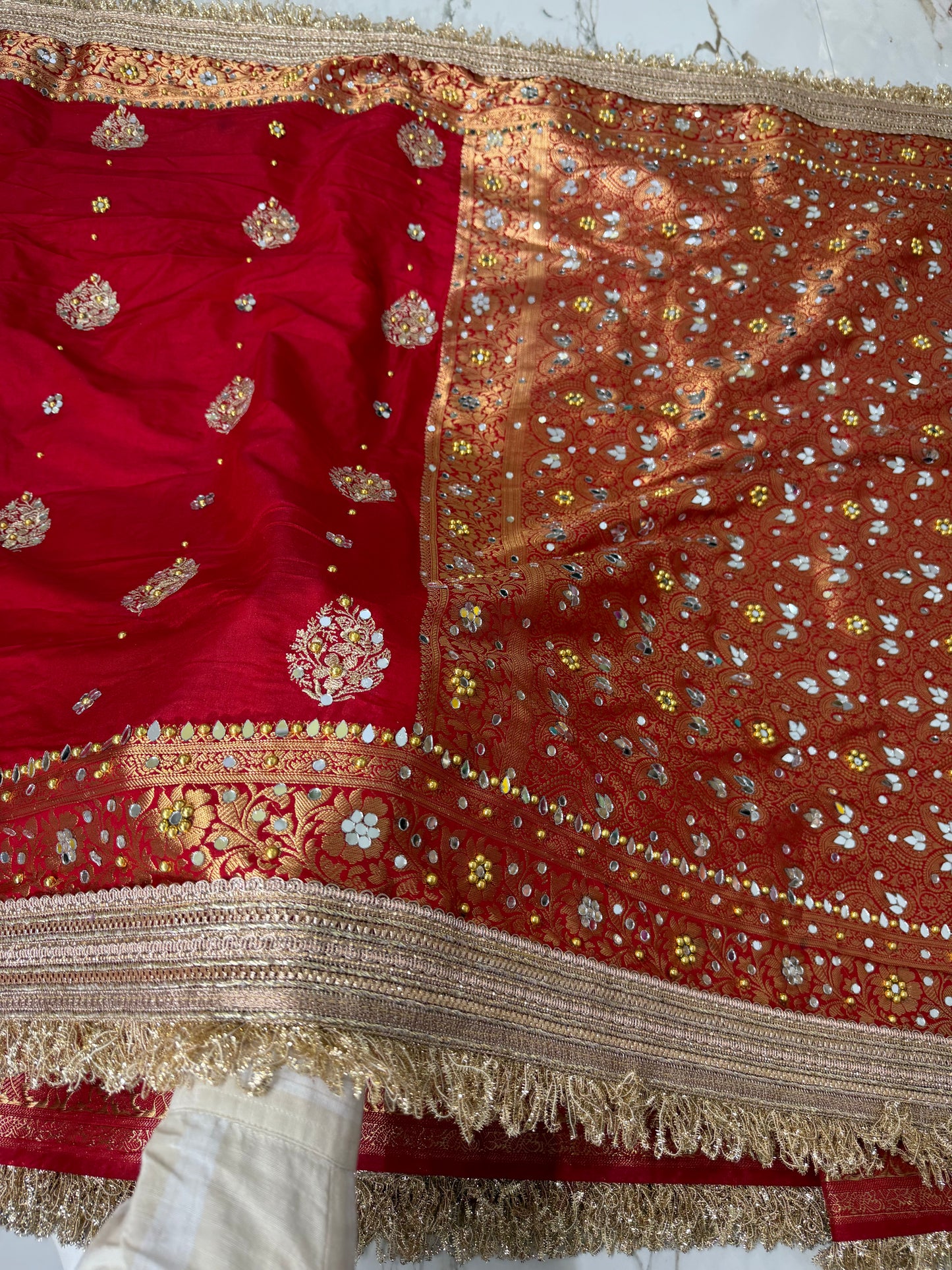 Banarasi Soft Warm Silk Saree With Mirror And Pearl Work