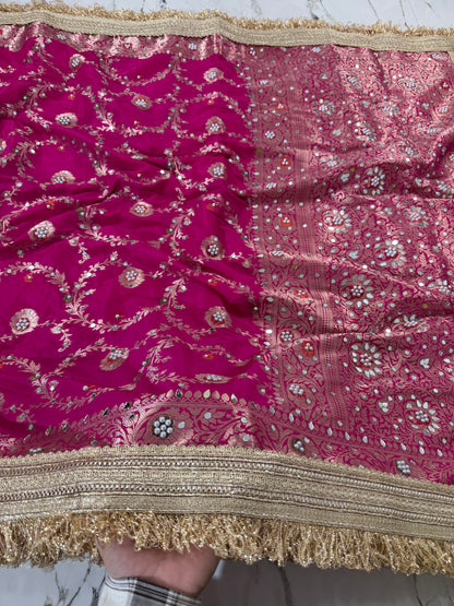 Banarasi Soft Semi Georgette Silk Saree With Mirror And Pearl Work
