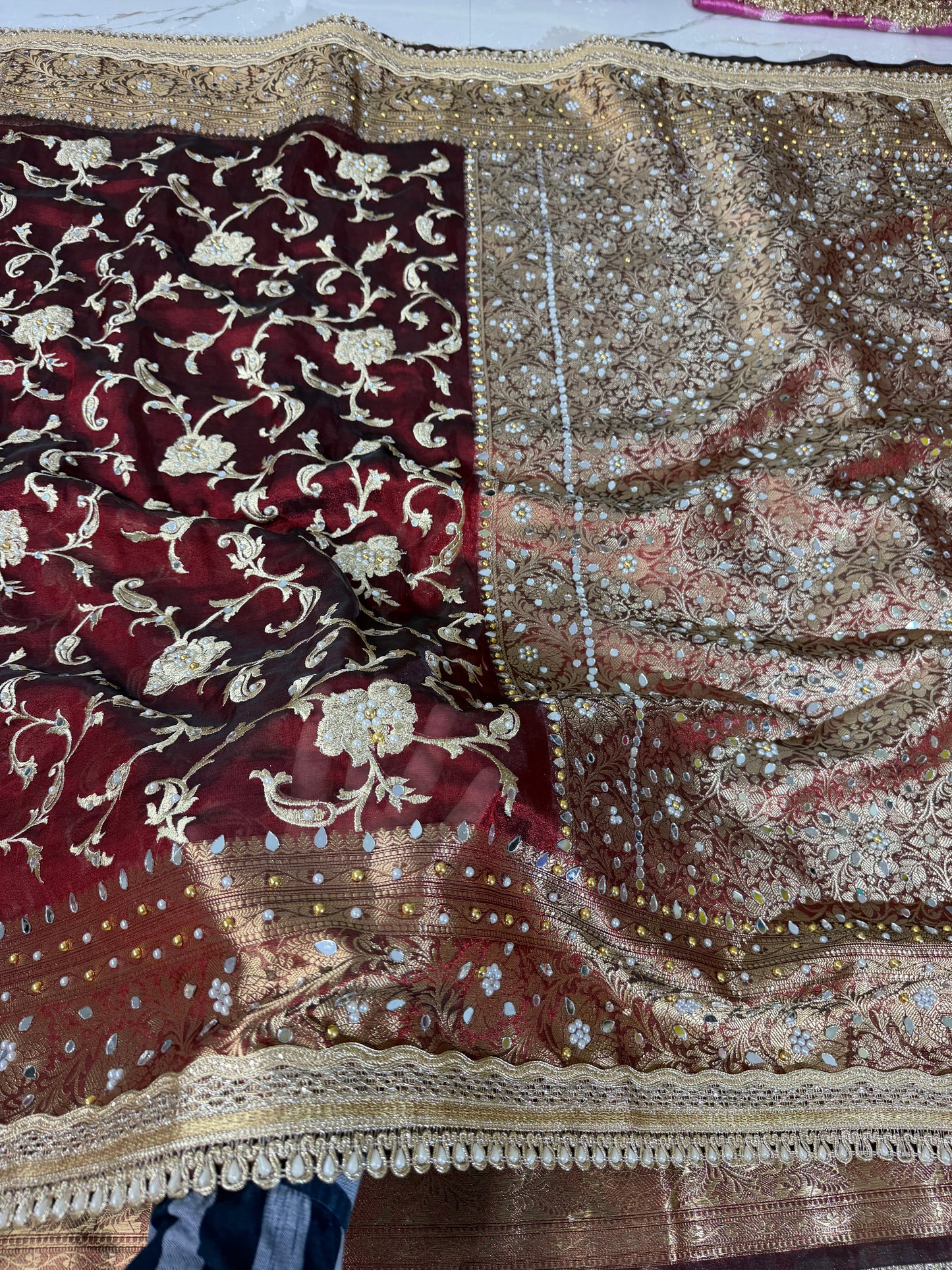 Banarasi Soft Tissue Silk Saree With Embroidery Work or Mirror Work